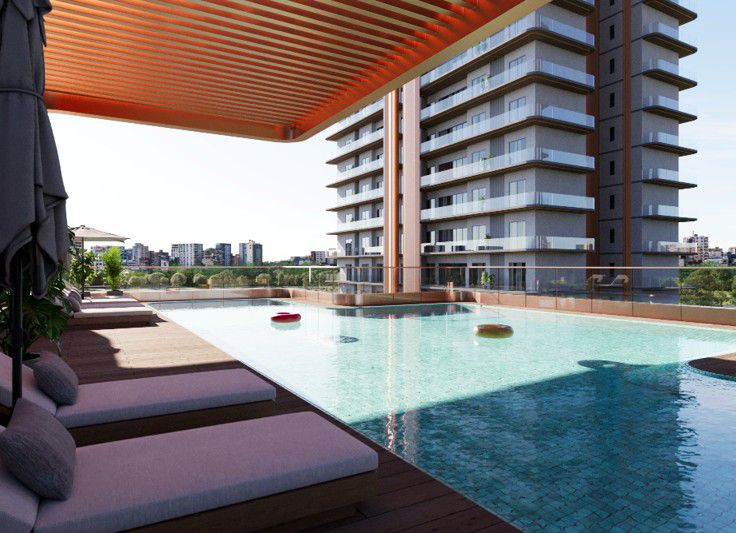 Spacious living room with skyline balcony